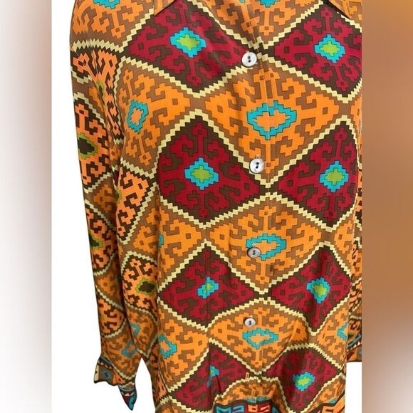 Linea Louis Dell O'lio Southwest Western Silk Blouse Art orange red large - Picture 5 of 11